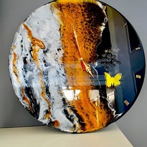 black and gold butterfly Wooden wall clock